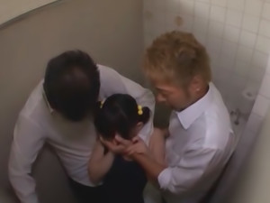 Teen Fucked In A Bathroom Stall By Two Horny Guys