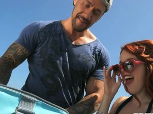 Redhead Amarna Picks up a Hot Guy at the Beach for Some Hardcore Fun